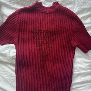 Red Ribbed Sweater S Y2K